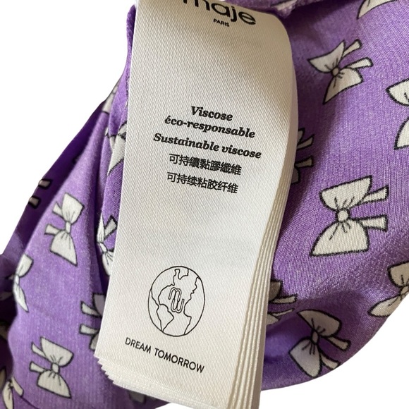Maje Sz 2 Flowing Bows Print Purple Guipure Collar Top - Picture 9 of 10